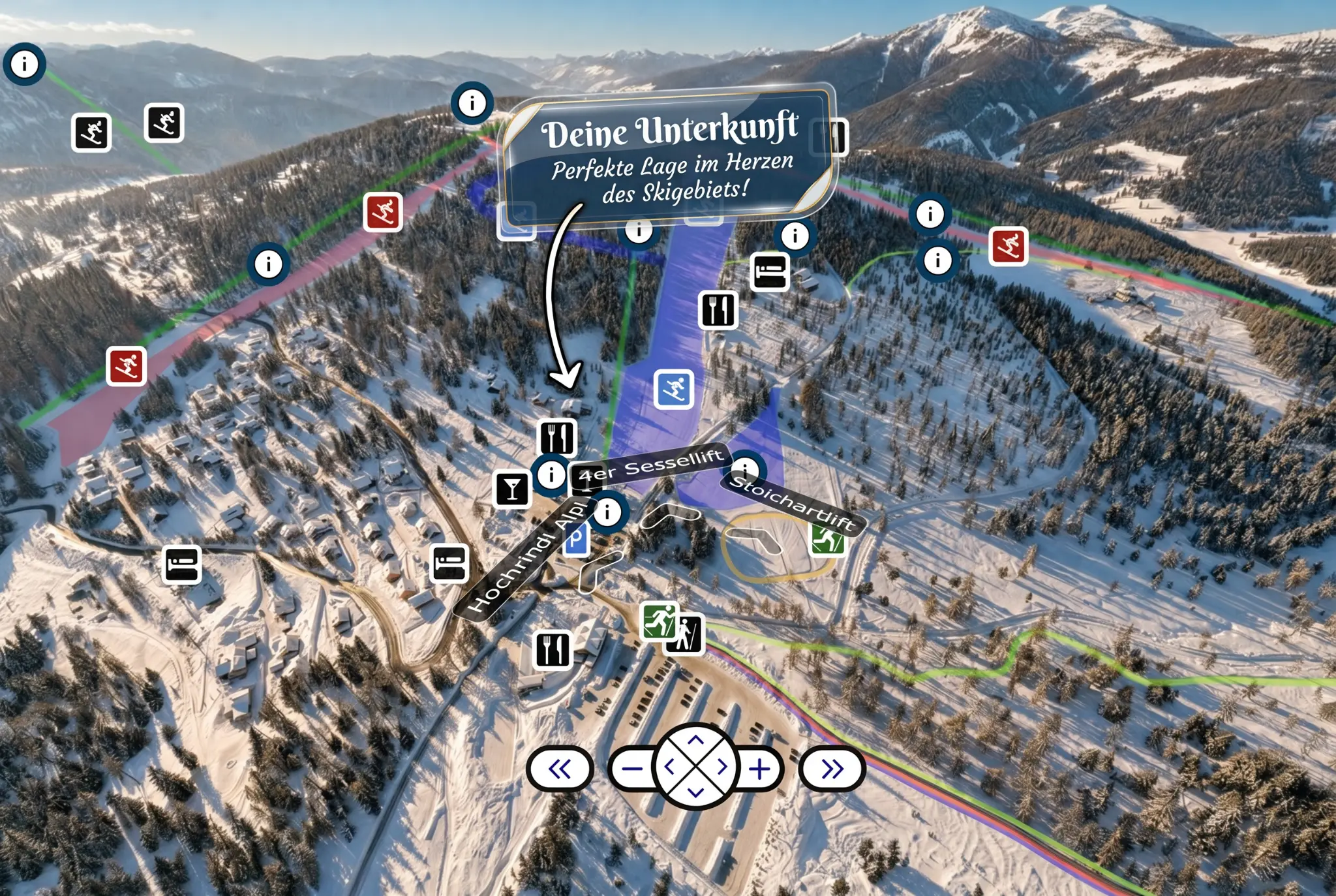 Hochrindl ski area map showing Berglodge directly in the resort